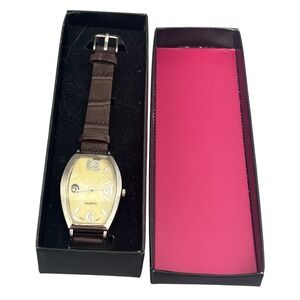 Elegant Quartz Wristwatch with Brown Faux Leather Band & Oval Case - Untested